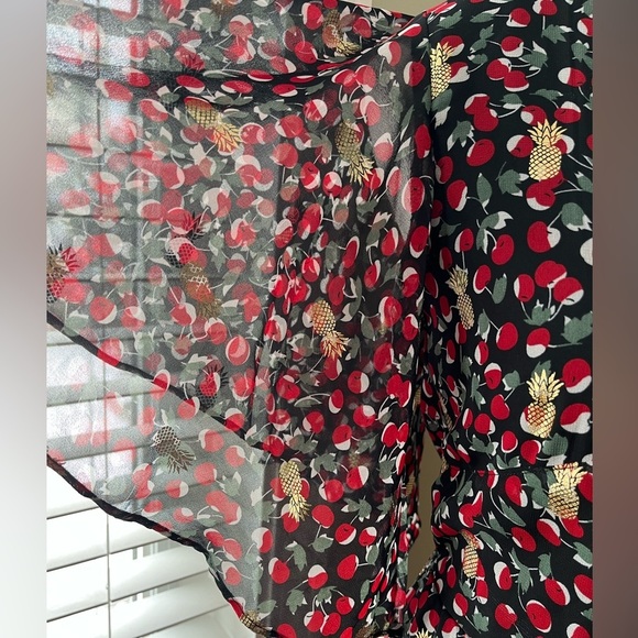 [M]Axara Paris Deep V Tied Neck S/S Cherry Pinapple Chiffon Dress - Picture 3 of 13